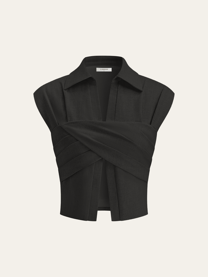 Leinenmischung Cropped Bluse mit gekreuztem Wickeldetail