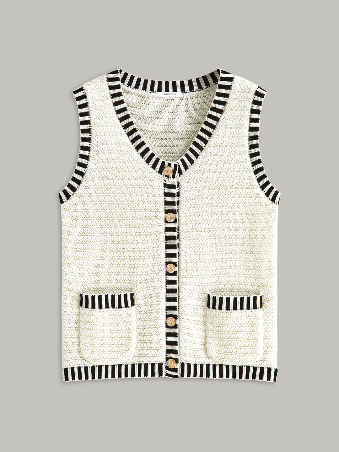 Button-Besetzter Strickweste mit Streifen
