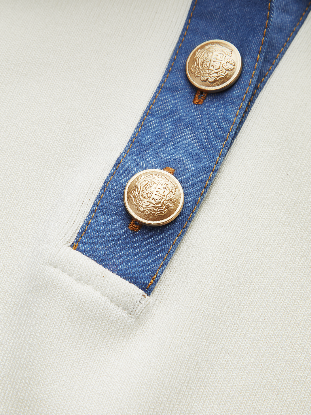 Denim-Kragen Geknöpfte Polo-Strick-Midikleid