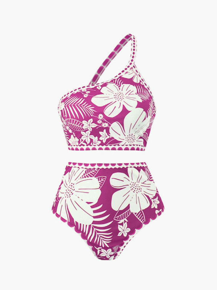 Einteiliges Blumen-Bikini-Set mit einem schulterfreien Ausschnitt
