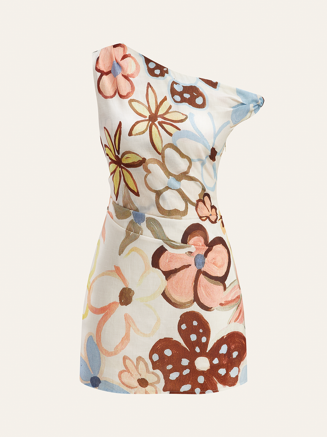 Asymmetrischer Neck-Kleid mit Gürtel und Print