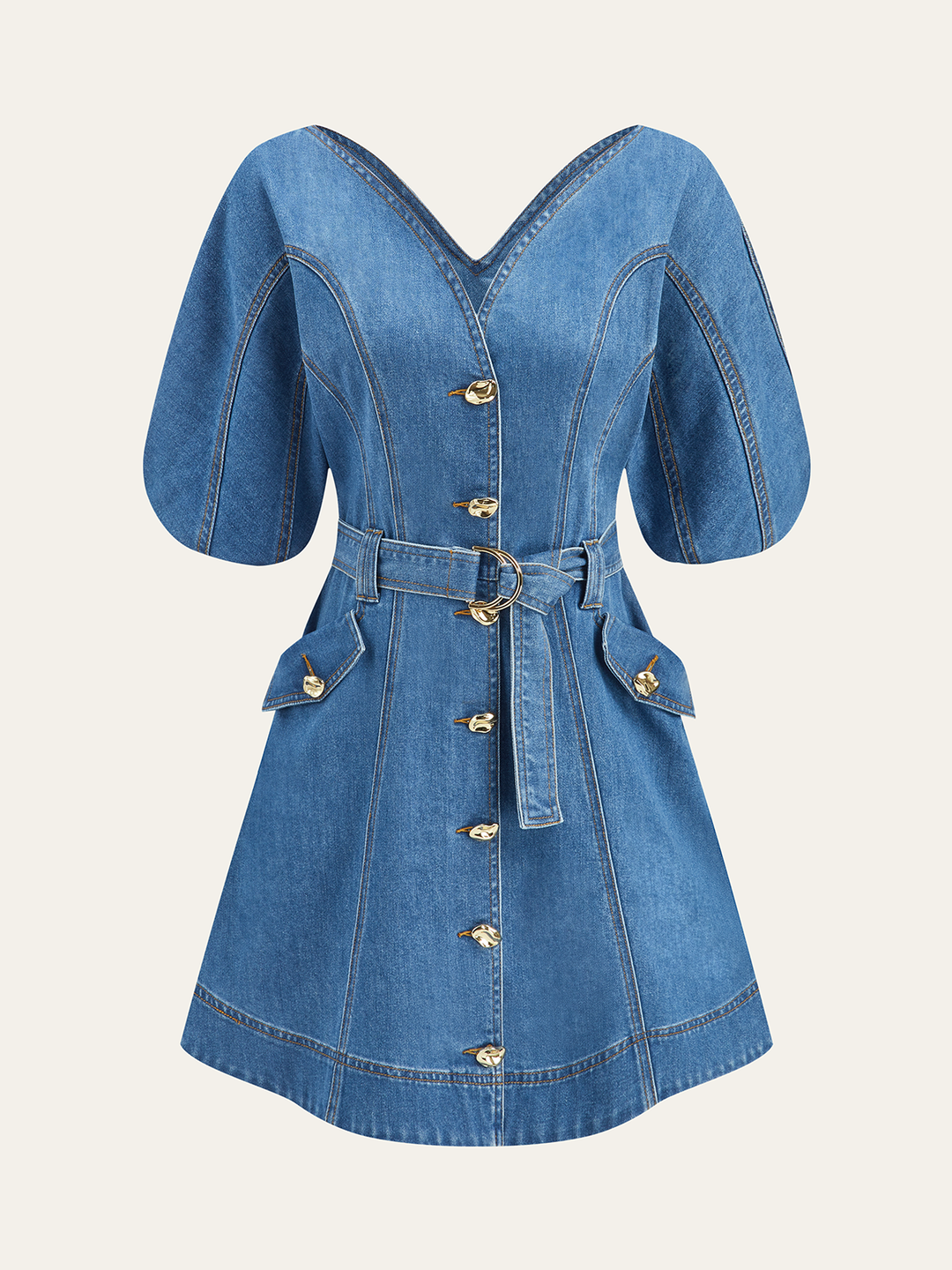 Taschenkleid aus Denim mit Gürtel