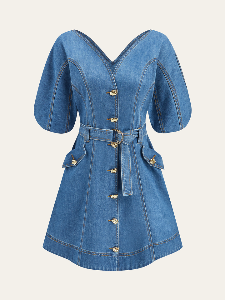 Taschenkleid aus Denim mit Gürtel