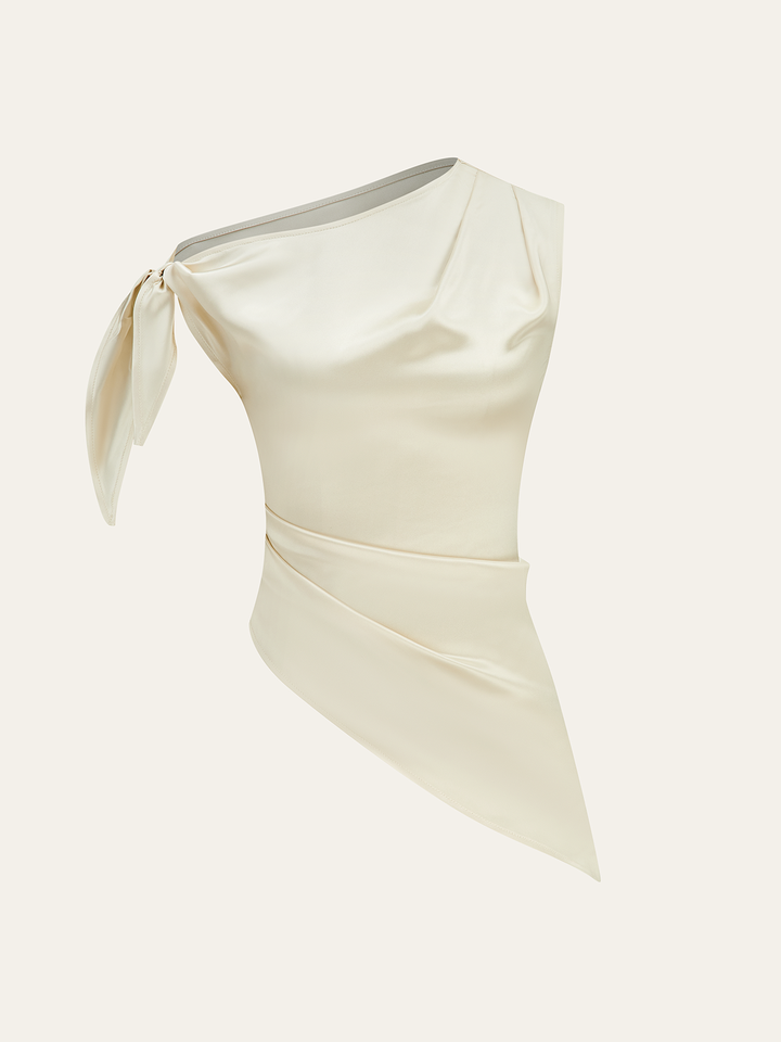 One-Shoulder Asymmetric Hem Top mit Schleifendetail
