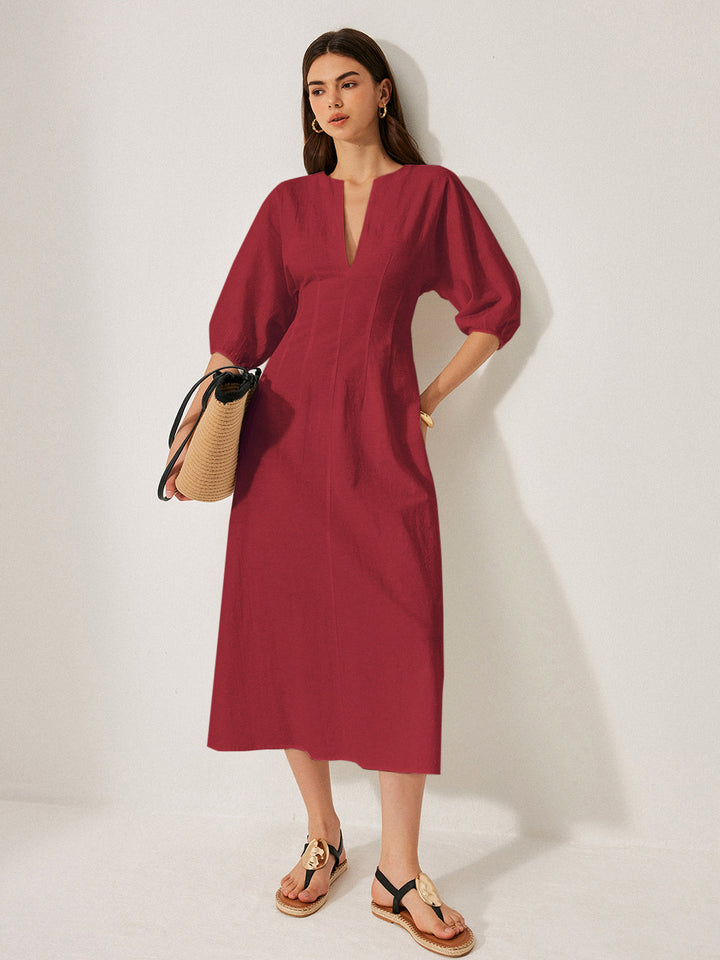 Kleid mit Puffärmeln aus Baumwolle und Leinen ohne Gürtel