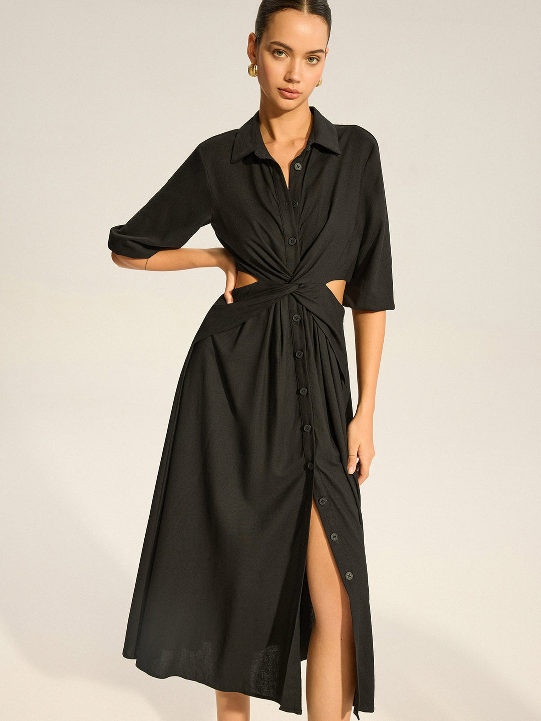 Twist Cut-Out Button Hemdkleid