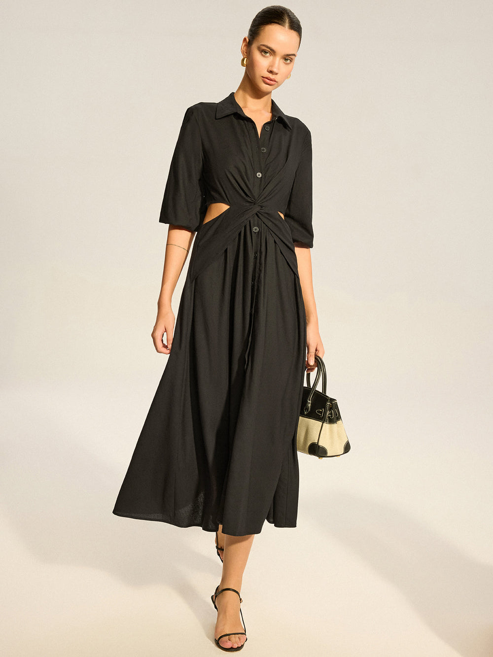 Twist Cut-Out Button Hemdkleid