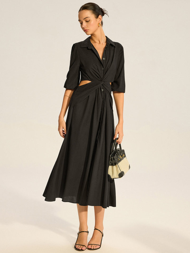 Twist Cut-Out Button Hemdkleid