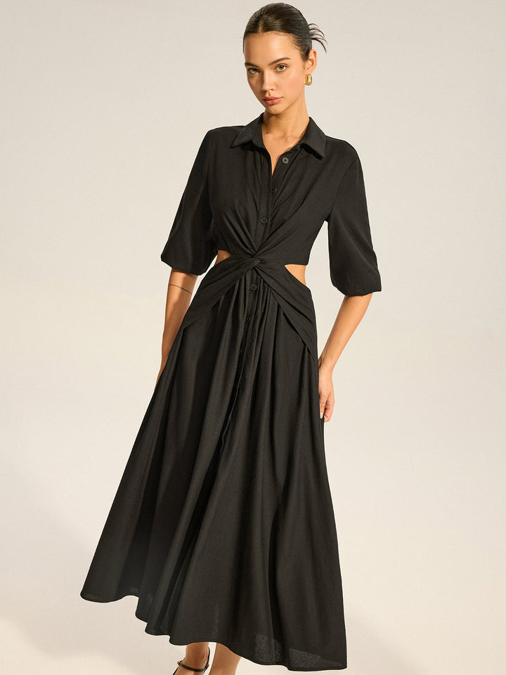 Twist Cut-Out Button Hemdkleid