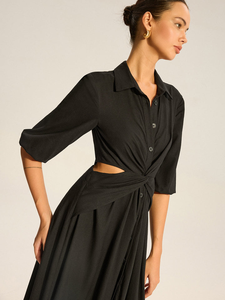 Twist Cut-Out Button Hemdkleid