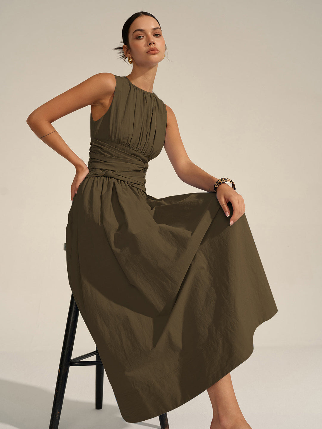 Maxikleid mit geraffter Taille