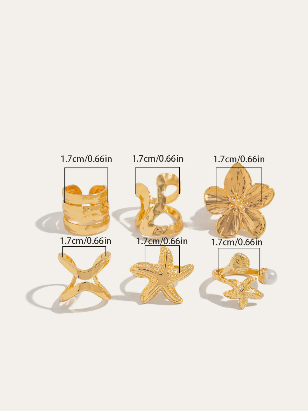 Goldton-Unregelmäßiges Meeres-inspirierter Ring-Set