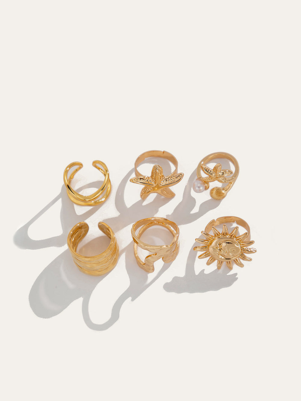 Goldton-Unregelmäßiges Meeres-inspirierter Ring-Set