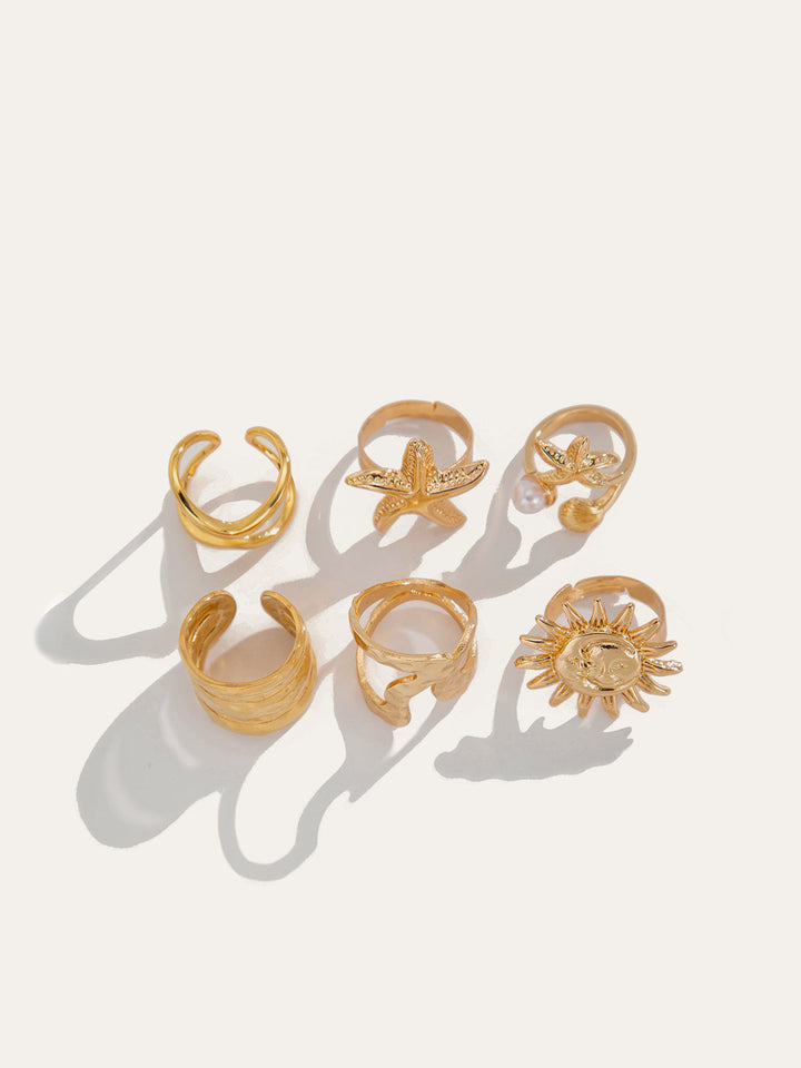 Goldton-Unregelmäßiges Meeres-inspirierter Ring-Set