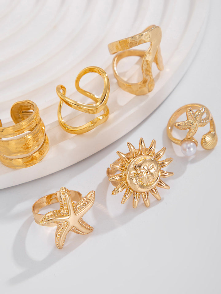 Goldton-Unregelmäßiges Meeres-inspirierter Ring-Set