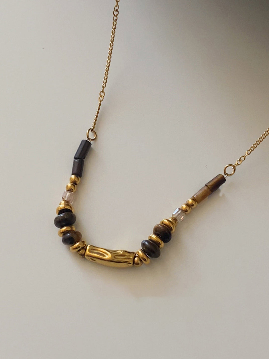 Tigerauge Steinperlenkette mit Goldkette