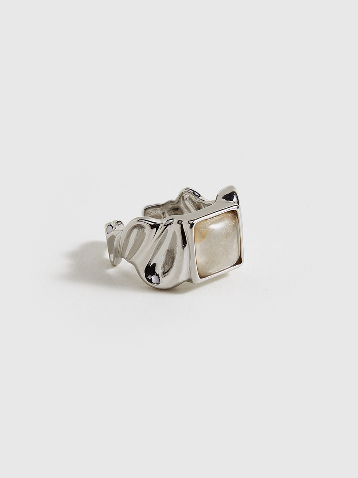 Verstellbarer Ring mit eckigem Stein in Silberoptik