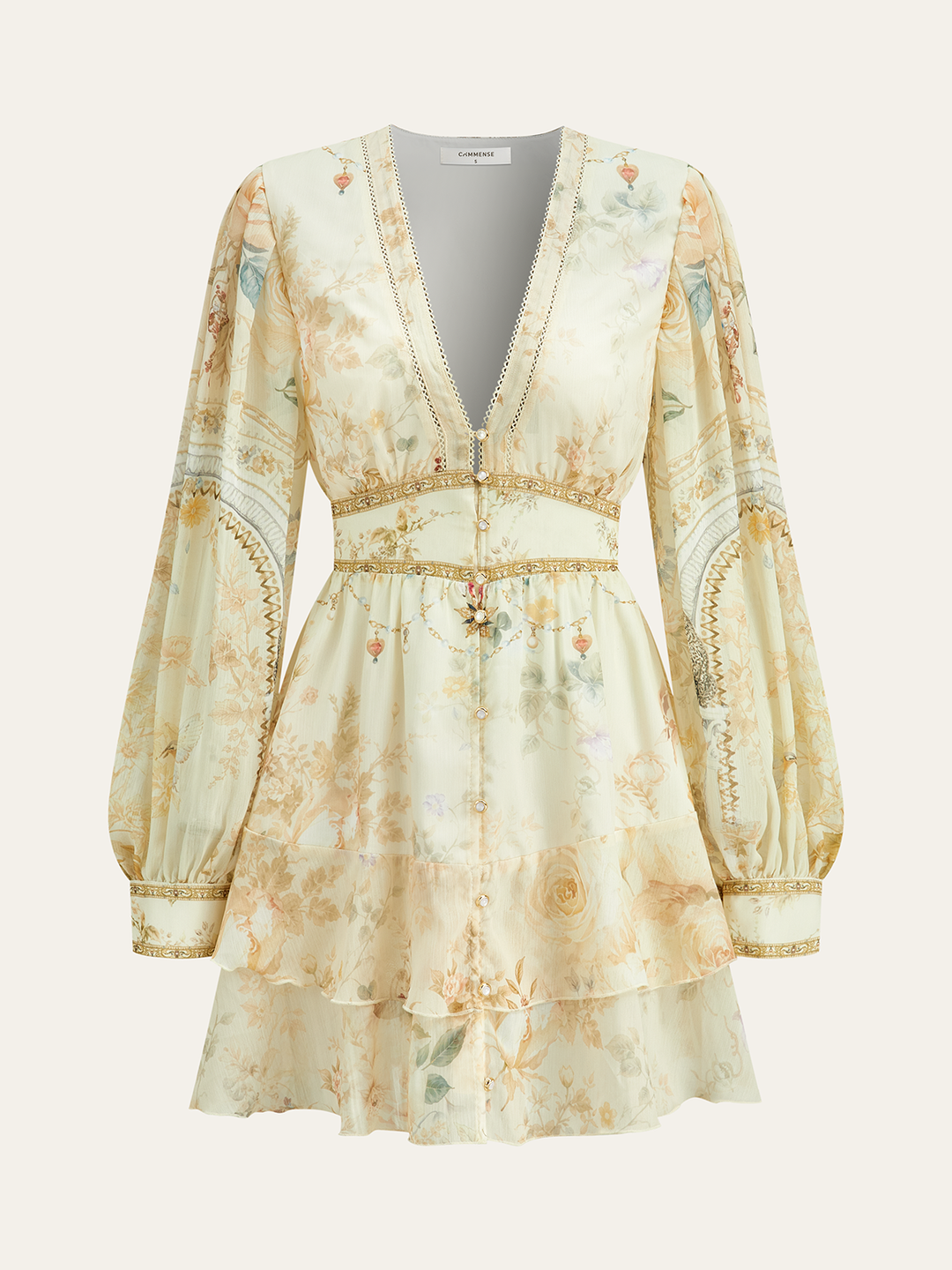 Halbtransparente Chiffon-Blumen-Mini-Kleid mit Rüschen