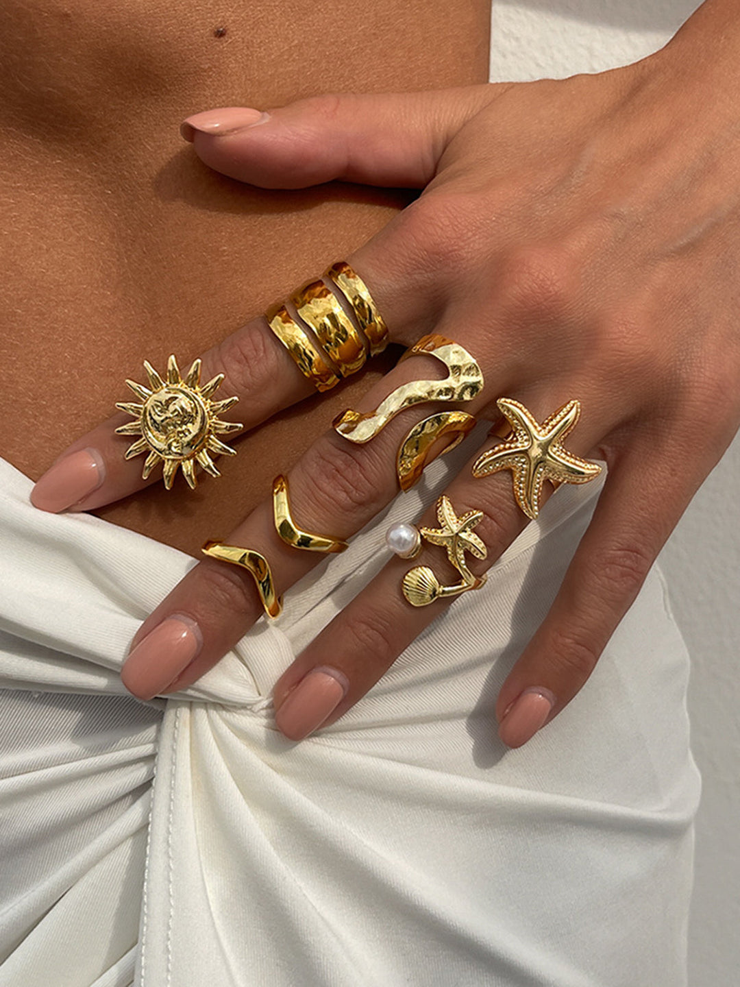 Goldton-Unregelmäßiges Meeres-inspirierter Ring-Set