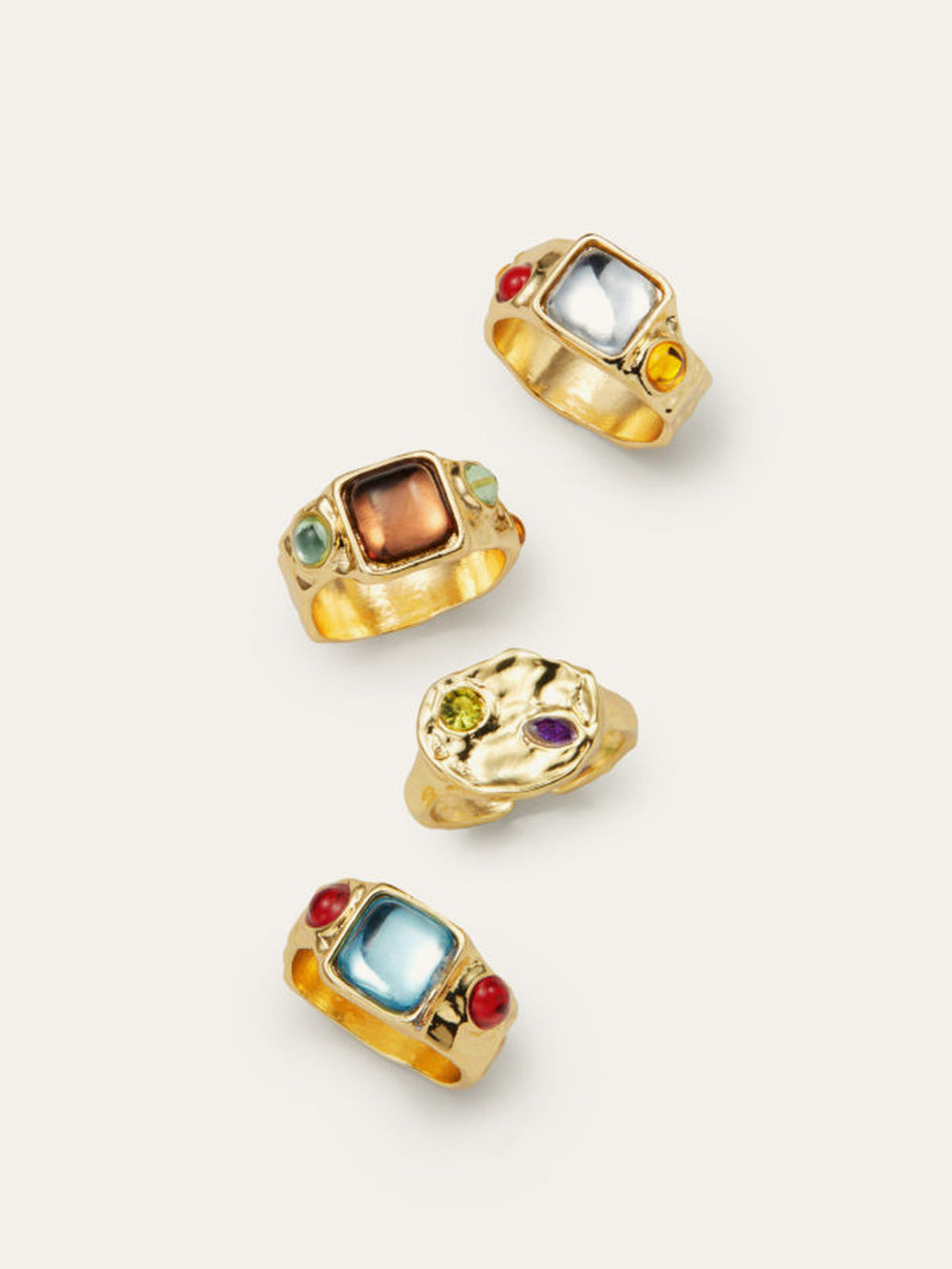 Luxuriöses mehrfarbiges Edelstein-Goldring-Set