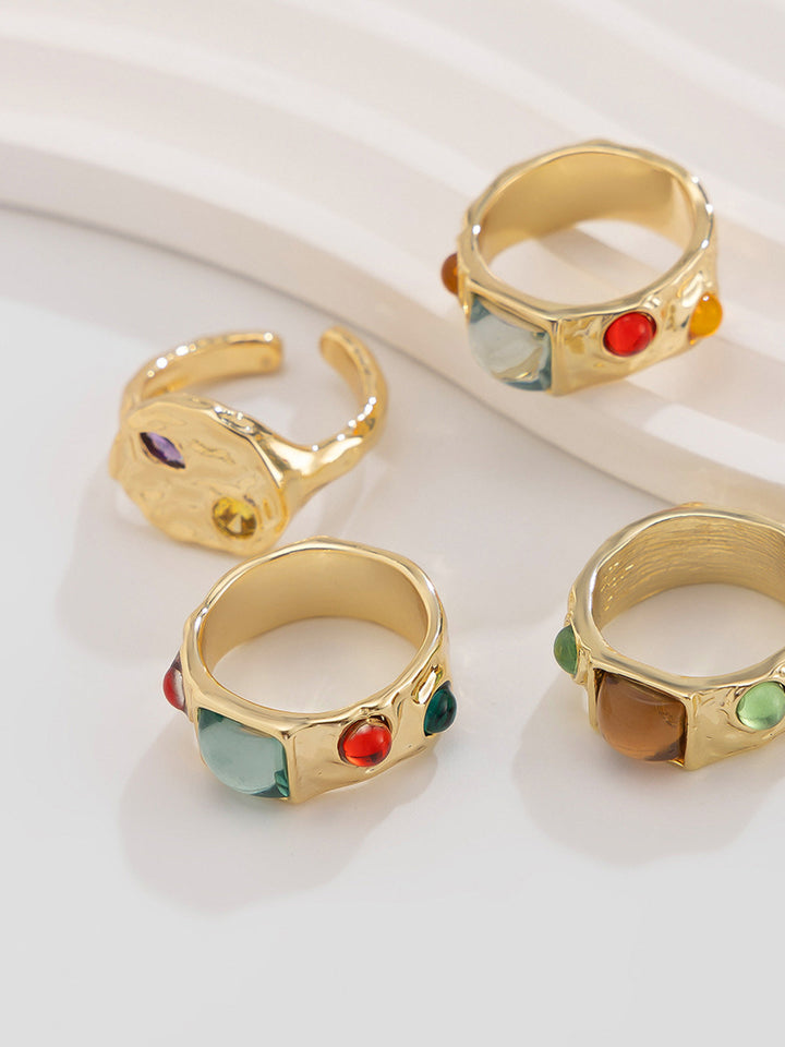Luxuriöses mehrfarbiges Edelstein-Goldring-Set