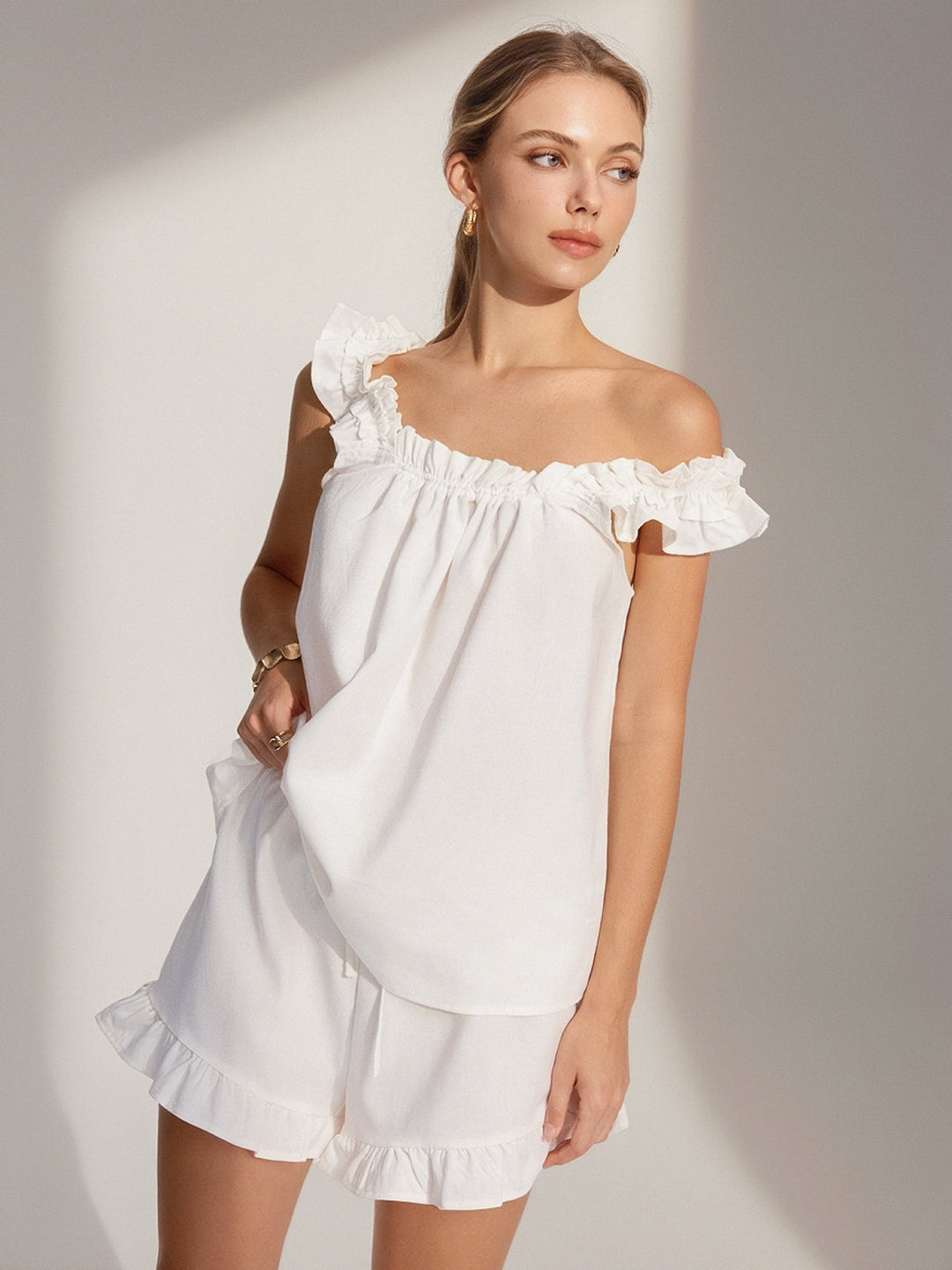 Reine Baumwoll-Rüschen-Shorts-Set