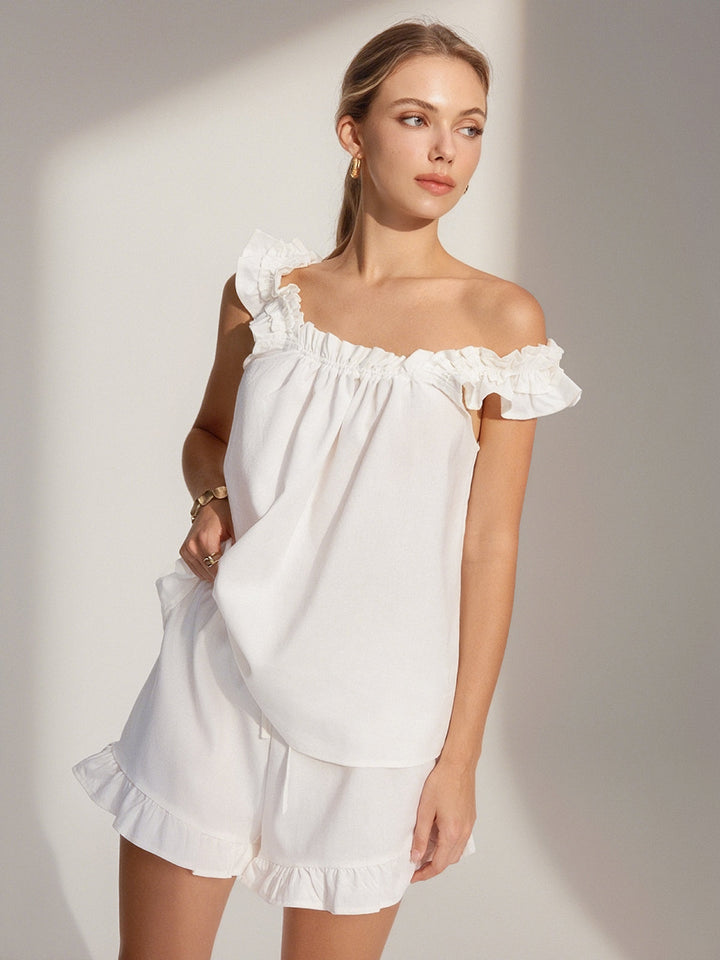 Reine Baumwoll-Rüschen-Shorts-Set
