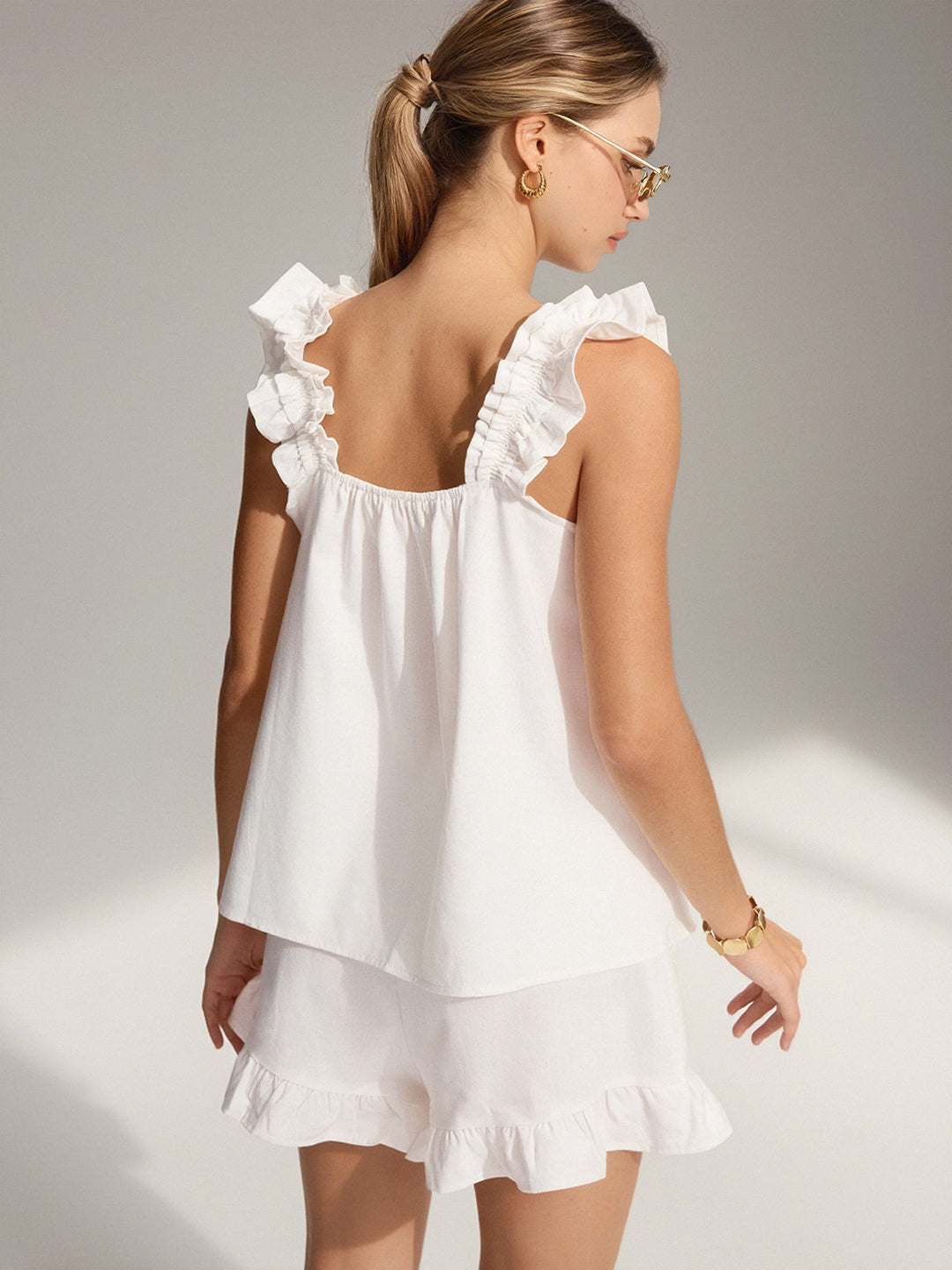 Reine Baumwoll-Rüschen-Shorts-Set