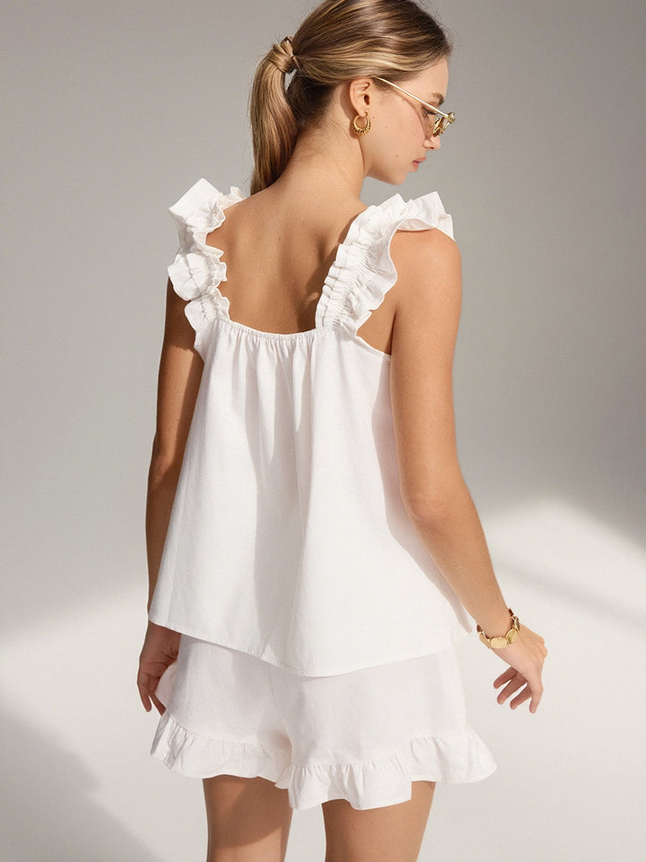 Reine Baumwoll-Rüschen-Shorts-Set